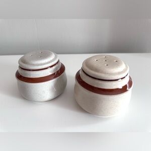 Vintage Speckled Ceramic Salt and Pepper Shakers with Brown Tones
